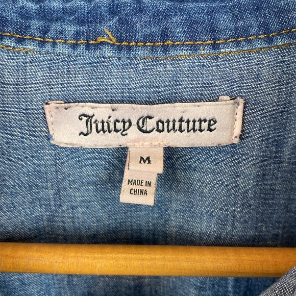 Juicy Couture Blue Denim Button Up Long Sleeve Western Cowgirl Medium Wash Top M - Picture 6 of 7